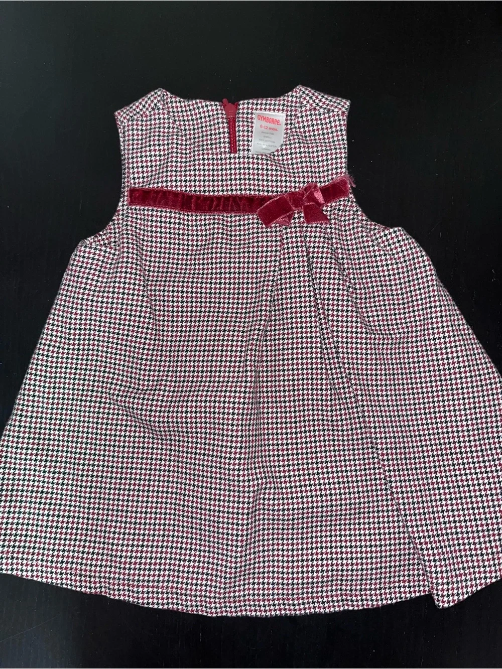 Vintage Gymboree Classic Holiday Girls Burgundy/Black/Cream Houndstooth Dress